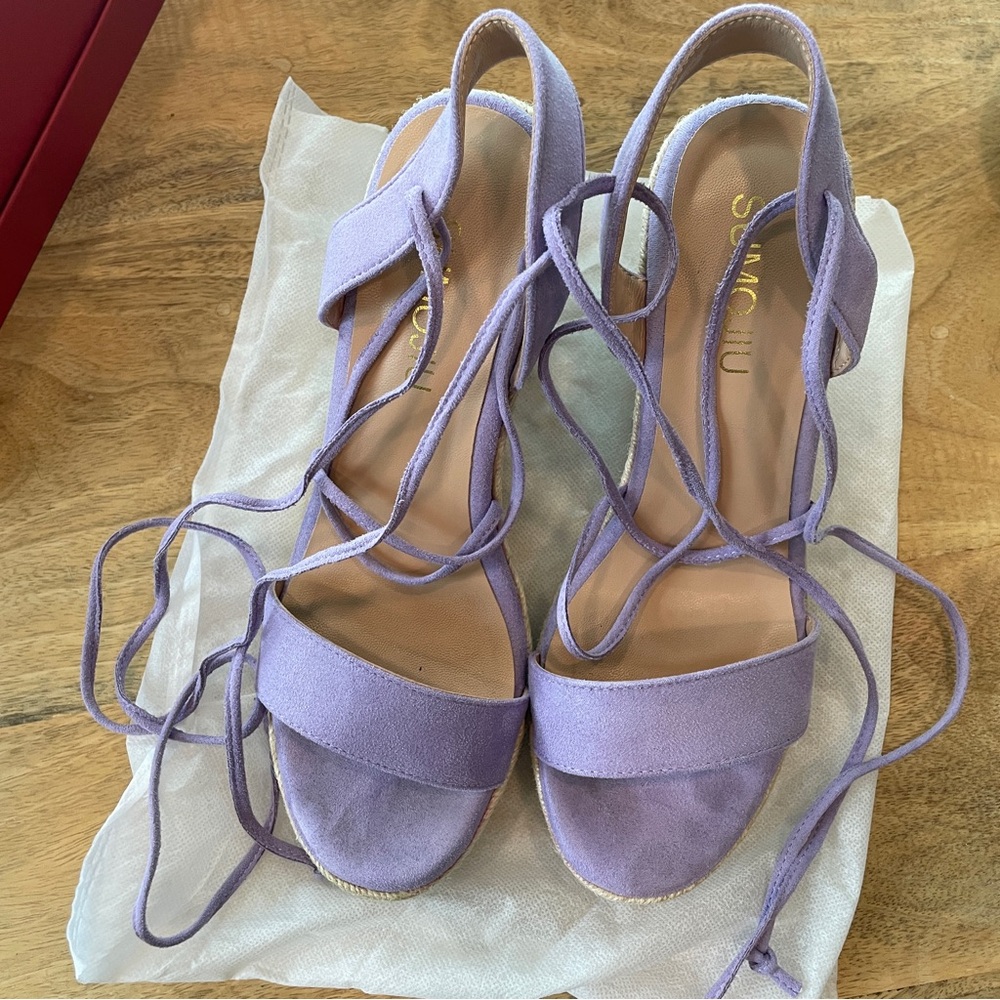 Purple Wedge Sandal Heel with Ties, Size 8